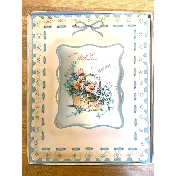 Vintage Greeting Card To My Wife Romantic Sentiment With Floral Basket Design In - Picture 9 of 10